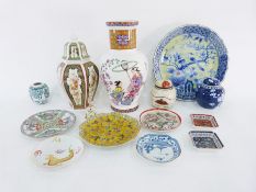 Assorted Oriental ceramics to include large platter, small ginger jars, large vase, lidded vase, a