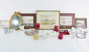 Quantity of assorted glassware including vase, bowl etc. and other items including prints,