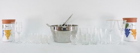 Kenwood stick blender and attachments, assorted glassware, large jam pan, boxed tumblers, pair of