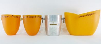 Three Veuve Clicquot plastic wine coolers and a Mercier champagne metal wine cooler (4)  Condition