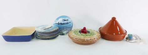 Serving dish, a tagine, a set of 10 Seriesware plates 'Heroes Over Home Territory' featuring