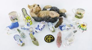 Sewing basket, books on birds, a DAB radio, a wooden sewing box with various compartments, a cash