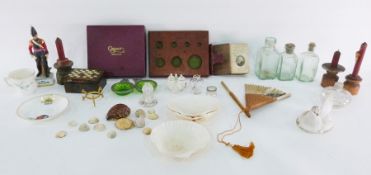 Caspari bridge set, assorted collectables, pressed glass dish 'Give Us This Day Our Daily Bread',