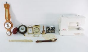 Elna electric sewing machine, three clocks, barometer, another, recorder and other items (1 box)