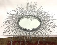 Circular modern sunburst-style mirror with metal spray surround, 100cm diameter approx