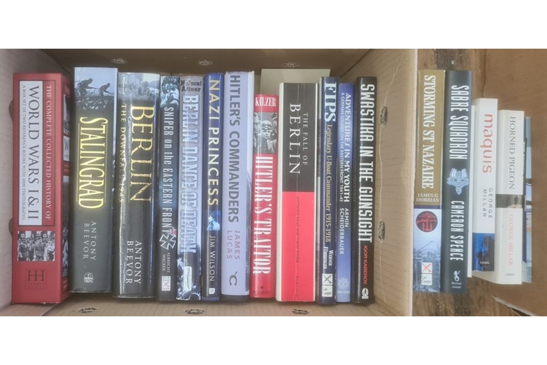 Militairia, four boxes of books and DVDs on the subject of war, including WWII, to include - Image 8 of 8