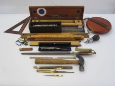 Quantity of rules, measures, spirit gauge, compasses, etc (1 box)