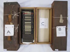 Three boxes of lantern slides including Greek and Etruscan pottery and life ancient Rome, Italy