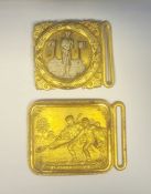 Lacrosse interest: Brass-finish embossed buckle featuring a game in progress and the motto 'Vive