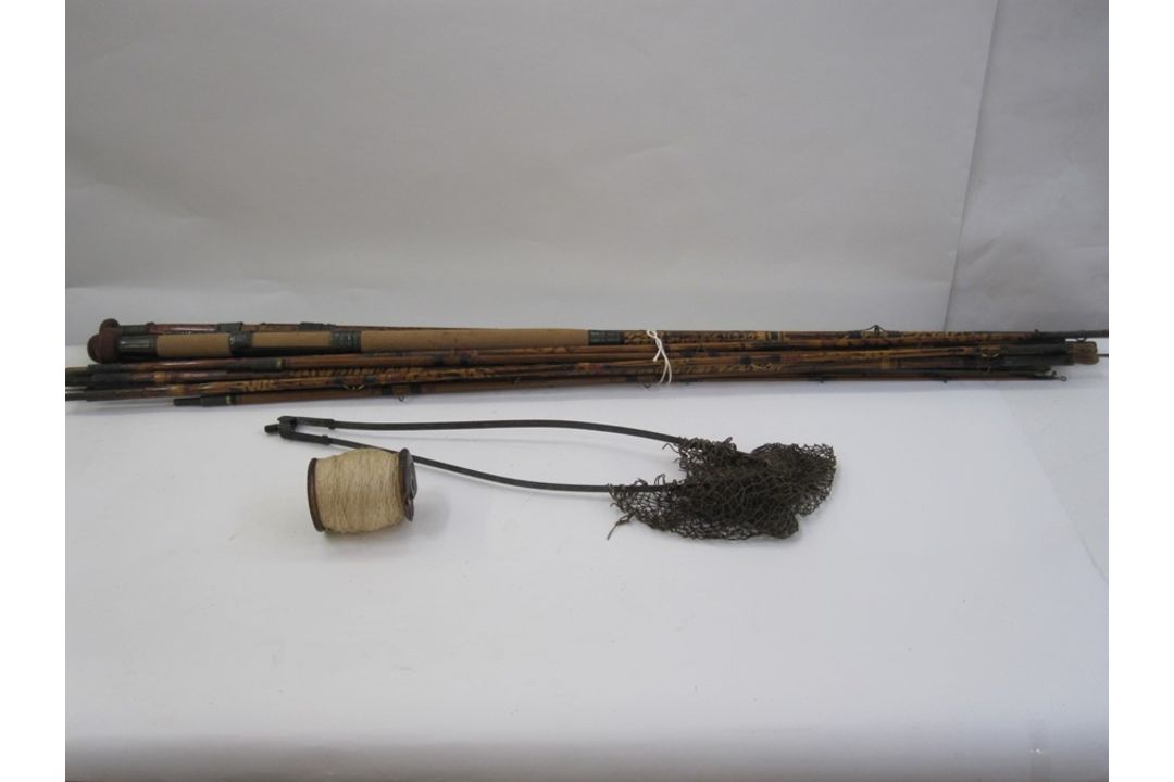 Various cane and other fishing rods, a reel and a net - Image 5 of 8