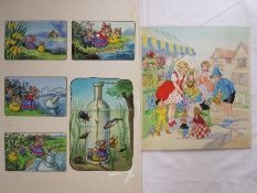 Rene Cloke (fl. 1932) Coloured illustrations in pen, ink and wash  