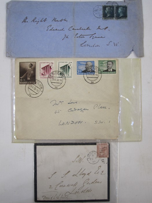 Two albums 7 1d red covers and 1864 (worn cover with 2 x 2d blues, a few Nyassa and Egypt stamps, - Image 2 of 5