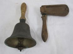 Air raid precaution bell and wooden rattleCondition ReportPlease see additional images; Marked '