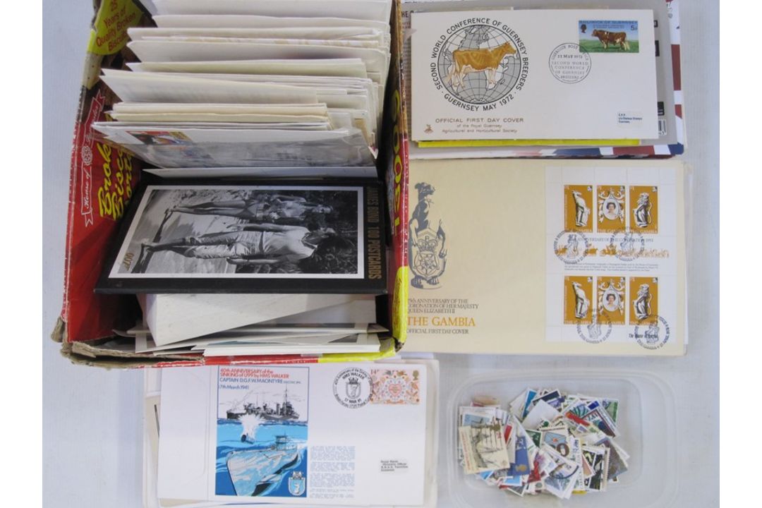 Bag with First Day Covers, loose stamps, etc. (1 bag)