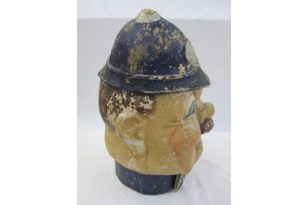 An early to mid 20th century painted Papier Mâché Carnival Parade Head in the form of a policeman, - Image 4 of 5