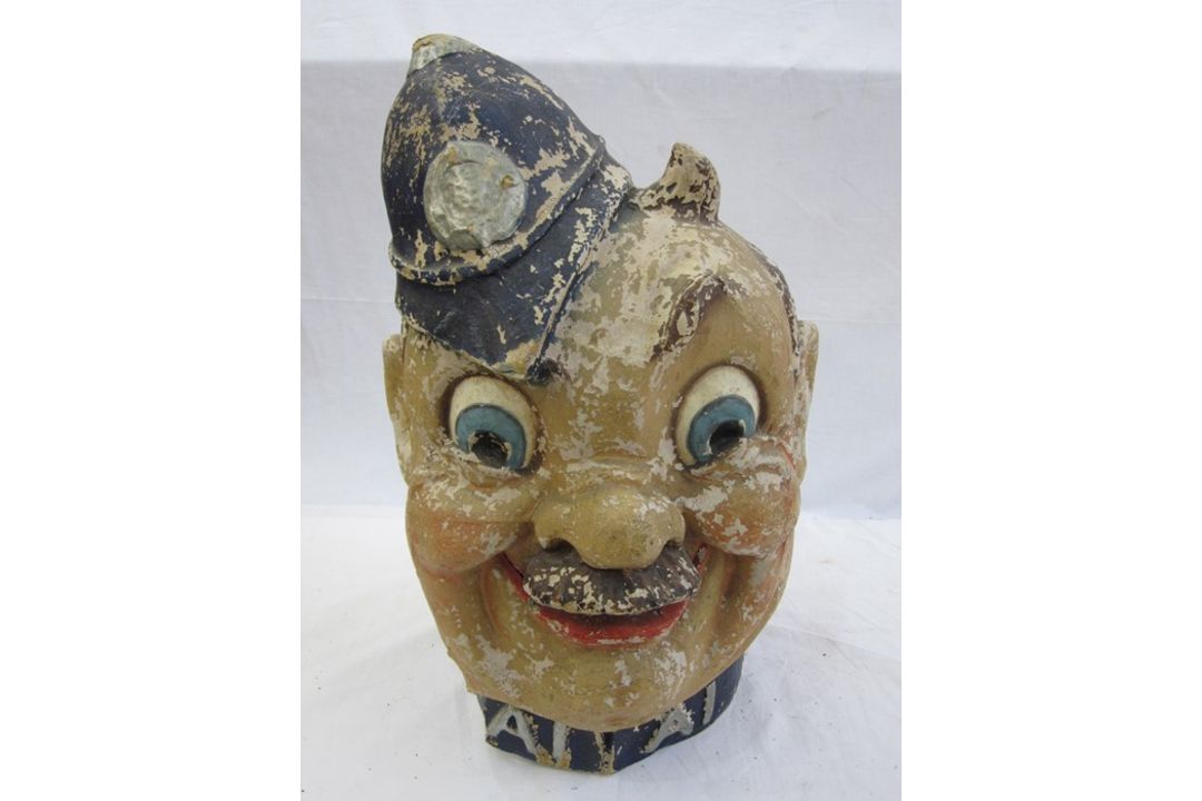 An early to mid 20th century painted Papier Mâché Carnival Parade Head in the form of a policeman, - Image 1 of 5