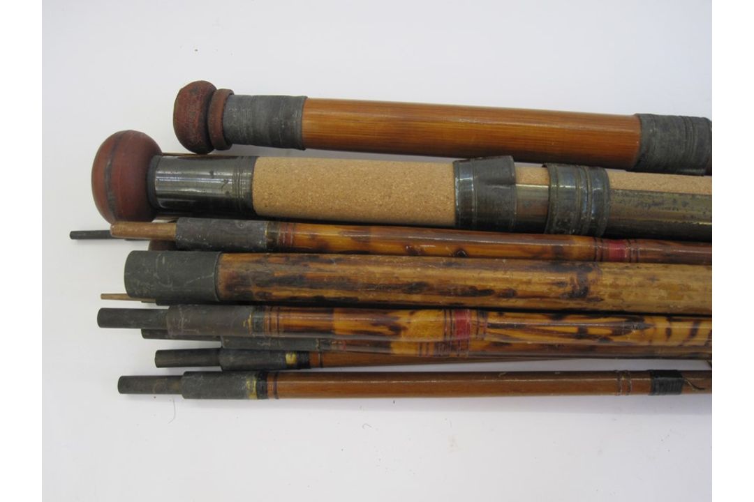 Various cane and other fishing rods, a reel and a net - Image 2 of 8