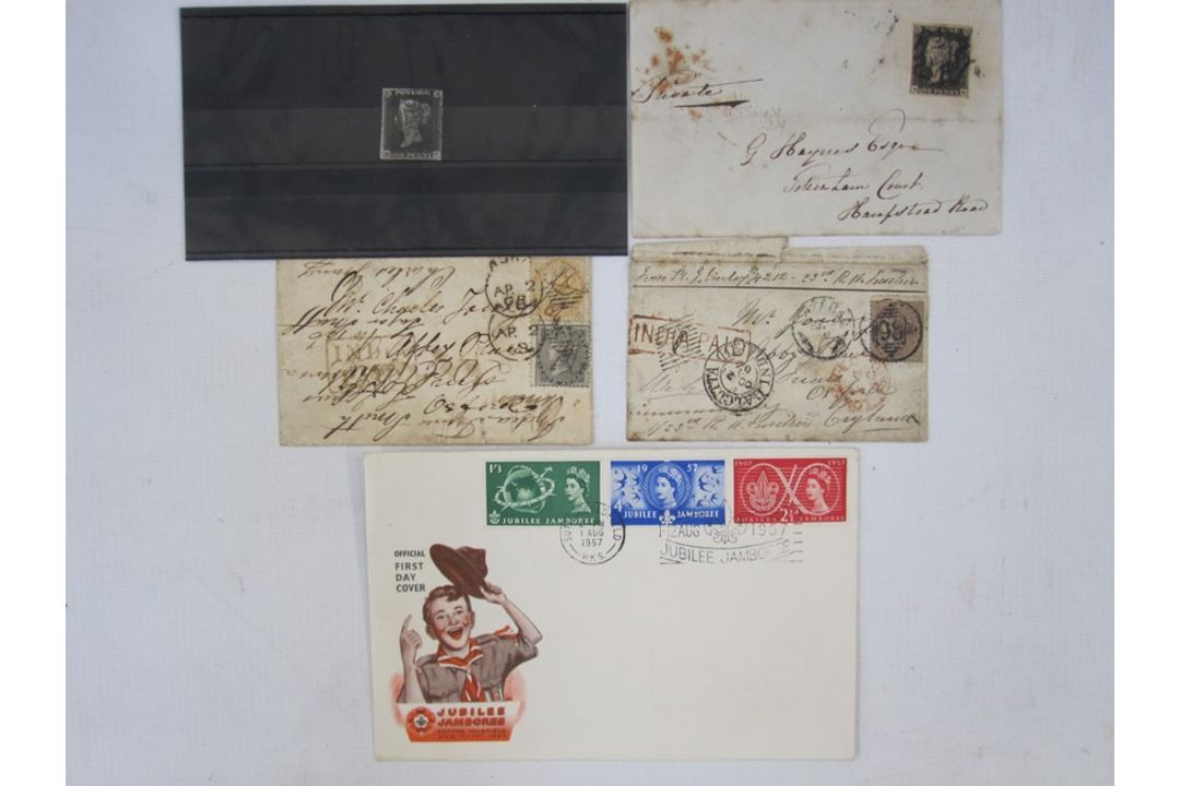 1d black (two margins) on cover, OCT 1840, plus two small envelopes with Indian stamps, 1d black - Image 1 of 9