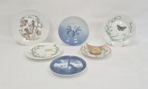 Five Bing & Grondahl plates to include blue and white floral dish, seahorse plate, two butterfly