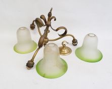 20th century ceiling light with frosted green glass shades