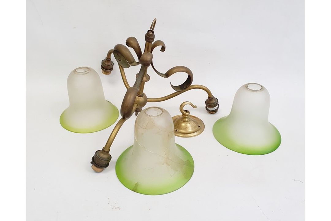 20th century ceiling light with frosted green glass shades