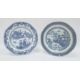 Two Chinese export blue and white octagonal plates, 18th century, printed and painted with figures - Image 1 of 2