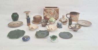 Quantity studio pottery items to include vases, covered butter dish and other items