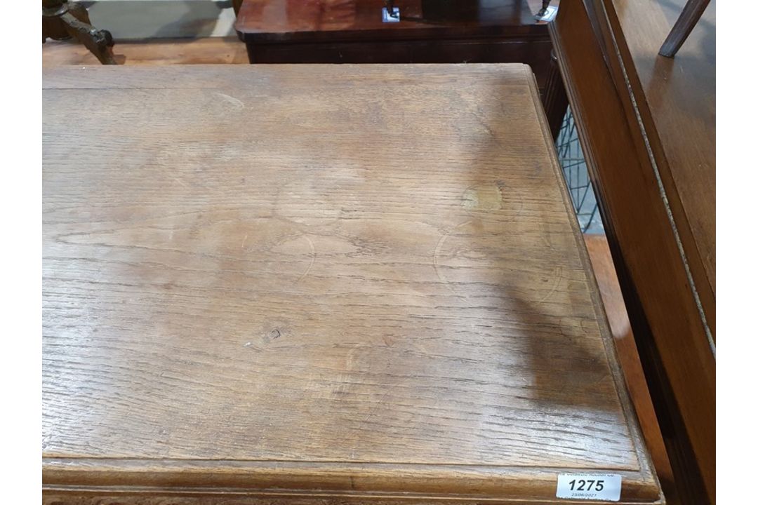 20th century oak coffer, rectangular top with moulded edge, three panels to the front, shaped - Image 11 of 24