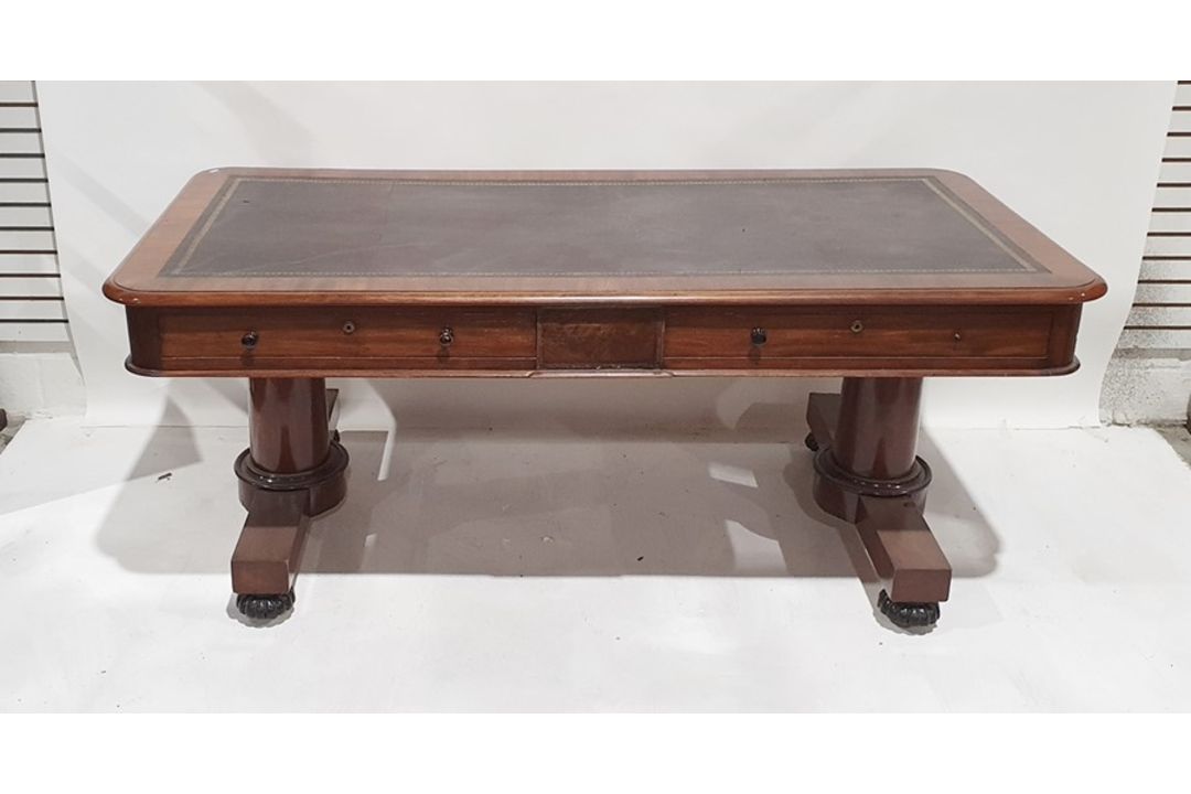 Late 19th/early 20th century large mahogany desk with leather inset top rectangular with rounded - Image 1 of 28
