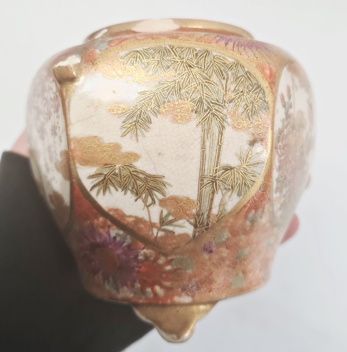 Pair Japanese Kutani earthenware koros, each with domed lid having temple lion finial, the bulbous - Image 7 of 28