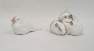 Bing & Grondahl group of three mice, no.1559 and Bing & Grondahl bird, white with pink beak