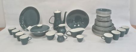 Teal, blue and white Poole pottery part dinner/coffee service, mainly for six, to include:- dinner