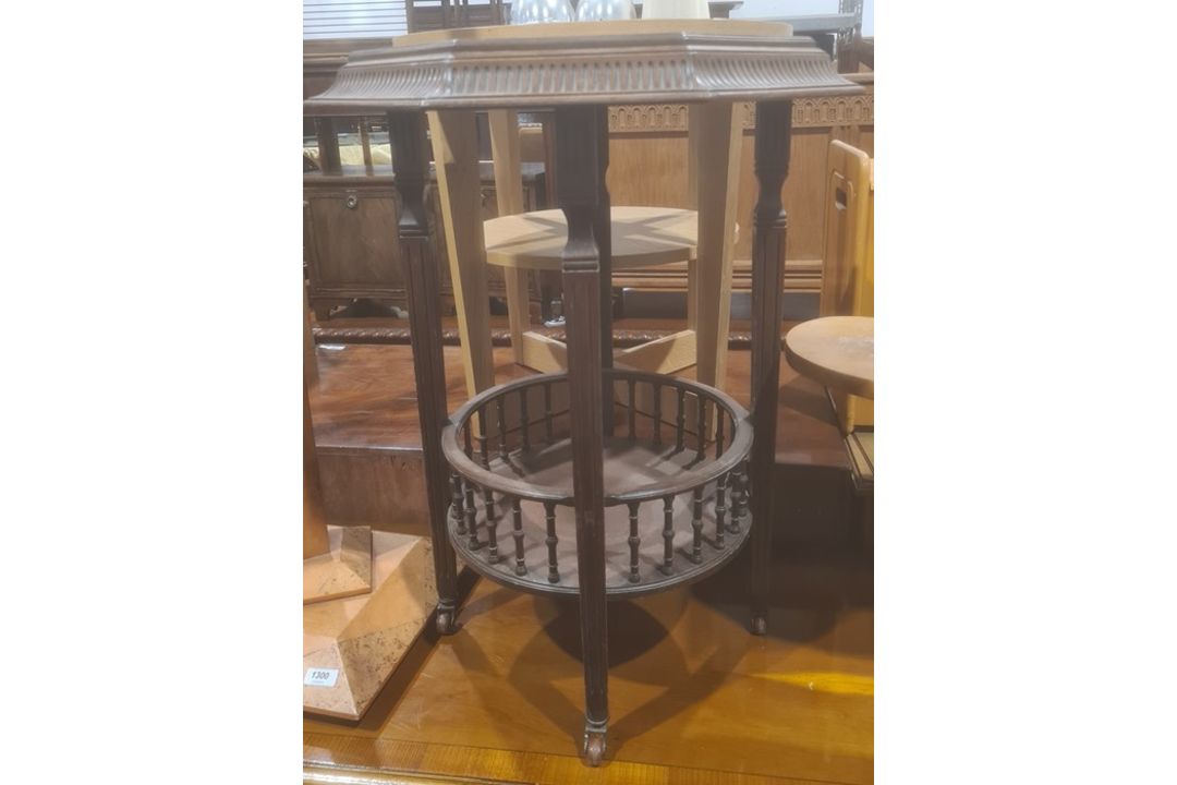 Late Victorian side table, the octagonal top with heavily moulded edge, on four square section