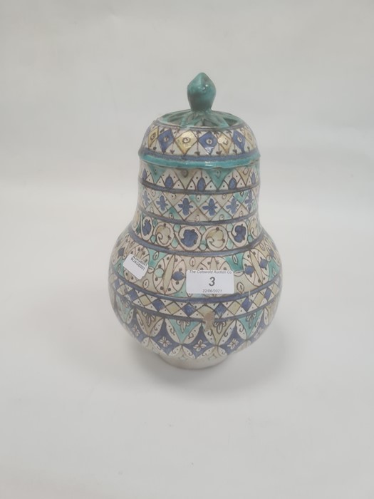 Isnik covered vase, baluster-shaped with pierced cover, rows of lozenge and stylised flowerheads - Image 4 of 8