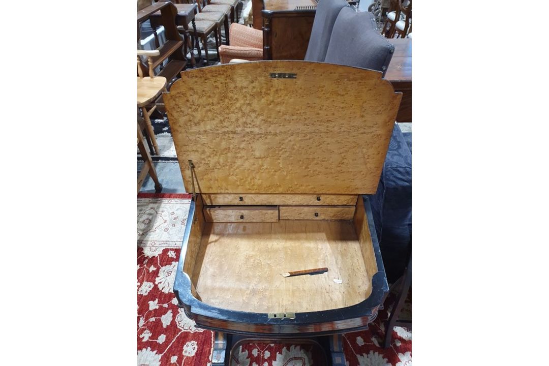 Partly ebonised burrwood 19th century Davenport desk with leather inset to the slope, 57cm x 90cm - Image 2 of 9
