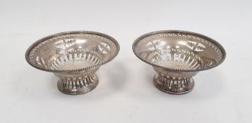 Pair of Edwardian silver bonbon dishes by W H Haseler Ltd, Birmingham 1907, of circular pedestal