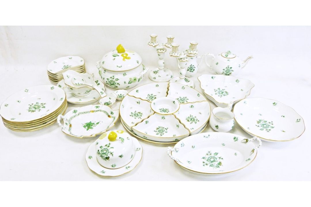 Extensive Herend porcelain matched service, various pieces in green floral and gilt patterns, - Image 1 of 6