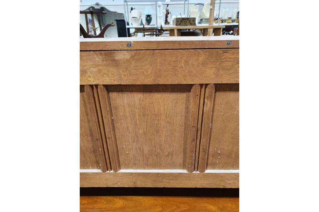 20th century oak coffer, rectangular top with moulded edge, three panels to the front, shaped - Image 22 of 24