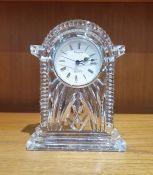 Waterford cut glass timepiece/clock, acid etched mark to base, height approx. 19cm,