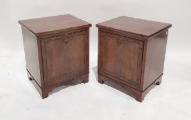 Pair 19th century low mahogany cabinets with fall front cupboard doors on bracket feet, each 38 x 45