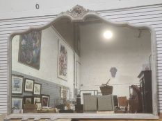 Large mirror with shaped plate in grey painted moulded frame, 238cm x 177cm approx