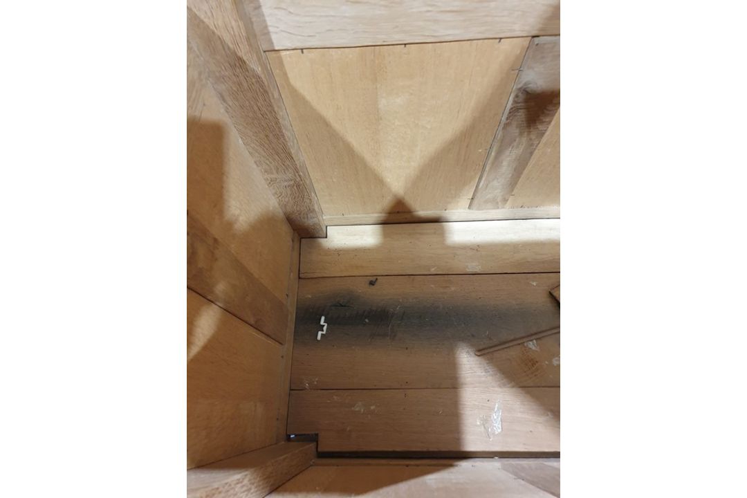 20th century oak coffer, rectangular top with moulded edge, three panels to the front, shaped - Image 15 of 24
