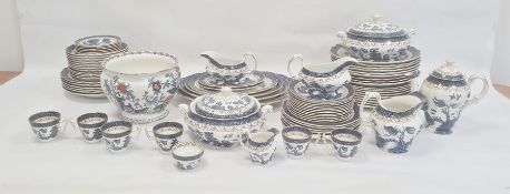 Booths Real Old Willow blue, white and gilt dinner service to include set of graduated meat