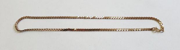 9ct gold flat chain link necklace, 10g approx.