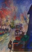 20th century British School Watercolour Street scene with carriages, signed and dated lower right RP