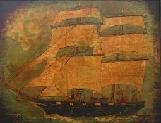 Naive school Oil on board Sailing boat, signed with monogram and dated 90 lower right, 37cm x