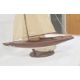 Varnished and painted wood model yacht with canvas sails and the associated wooden stand, 102cm high - Image 4 of 4