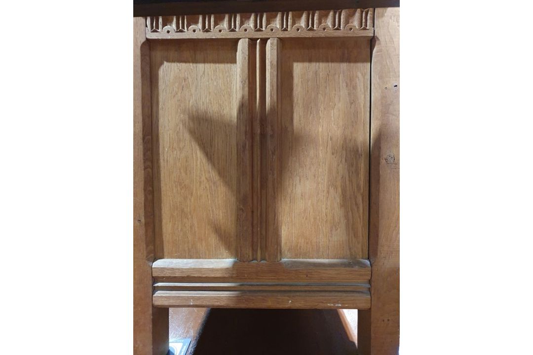 20th century oak coffer, rectangular top with moulded edge, three panels to the front, shaped - Image 20 of 24
