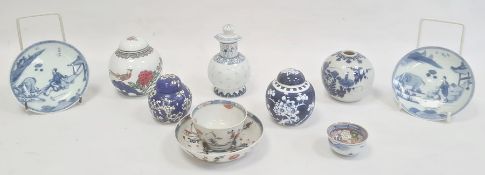 Chinese porcelain teabowl and saucer in Imari colours, sundry porcelain ginger jars, pair Chinese