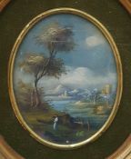 British School - 20th century Pair of oils on board Landscape scenes, oval, 9.5 x 7.5cm, signed with